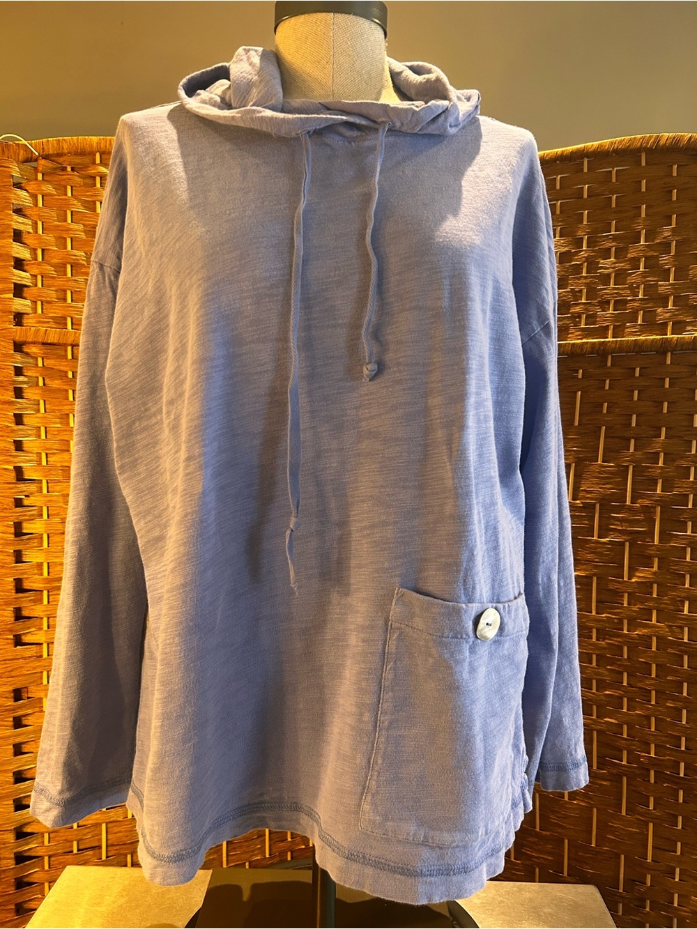 Escape by Habitat Lavender Hooded Cotton Tunic Relaxed Pocket Top Peru